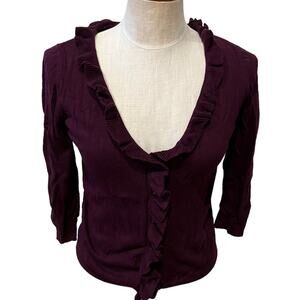 Ann Taylor Ruffled cardigan sweater Plum M